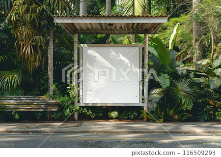 Mockup Photography of a Showcase a white bus stop poster with a green suburban background Generative AI 116509293