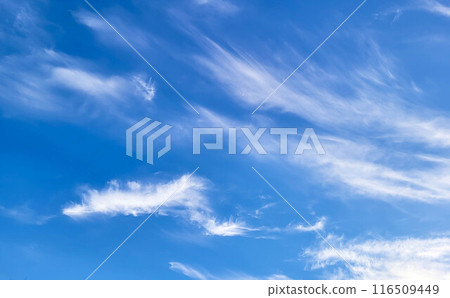Beautiful blue sky and feathery white clouds nice bright day 116509449