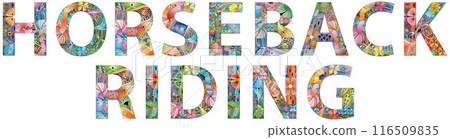 Words HORSEBACK RIDING. Colorful vector word isolated on a white background Words HORSEBACK RIDING. Colorful vector word isolated on a white background 116509835