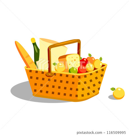 Picnic basket with food wine, drink Picnic basket with food wine, drink 116509995
