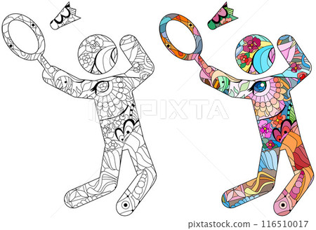 Badminton game icon for coloring. Olympic sport. Color and outline set Badminton game icon for coloring. Olympic sport. Color and outline set 116510017