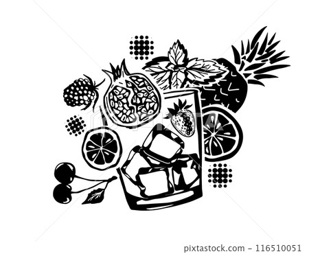 Fruit fresh drink monochrome. hand drawing. Not AI. Vector illustration 116510051