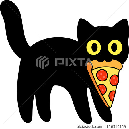 Cute black cat holding pizza slice 116510139
