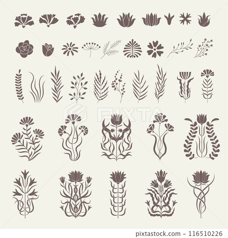 Abstract flowers. Decorative botanical illustrations for logo recent vector nature floral illustrations Abstract flowers. Decorative botanical illustrations for logo recent vector nature floral illustrations 116510226
