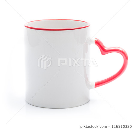 White cup with red handle in heart shape 116510320