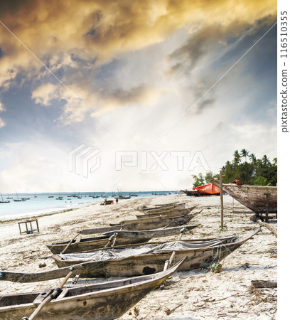 many old fishing boats on african seashore many old fishing boats on african seashore 116510355