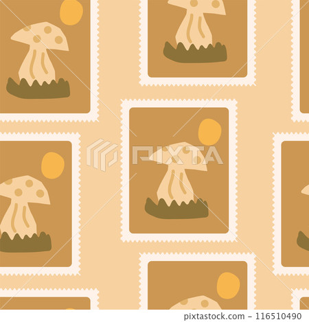 Mushrooms seamless pattern. Cutouts paper shapes repeat background. Bento box retro stamps design. Vector hand drawn flat illustration. Mushrooms seamless pattern. Cutouts paper shapes repeat background. Bento box retro stamps design. Vector hand drawn flat illustration. 116510490