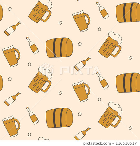 Beer seamless pattern. endless background. repeat cover. loop ornament tile. Vector hand drawn illustration. 116510517