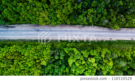 aerial shoot forest and road aerial shoot forest and road 116510529