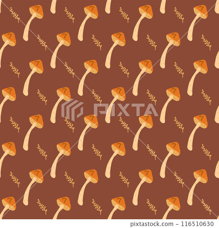 Edible mushrooms seamless pattern. Fungus endless background. Vector hand drawn flat illustration. 116510630