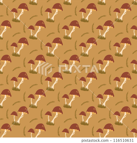 Edible mushrooms seamless pattern. Vector hand drawn flat illustration. 116510631