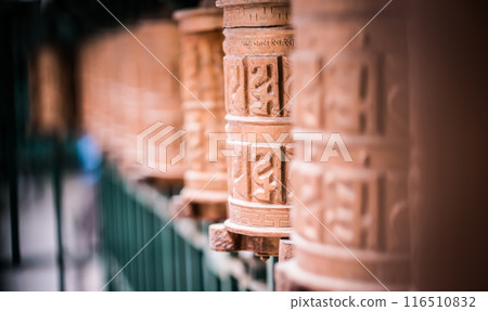 Closed up the prayer wheel at temple Closed up the prayer wheel at temple 116510832