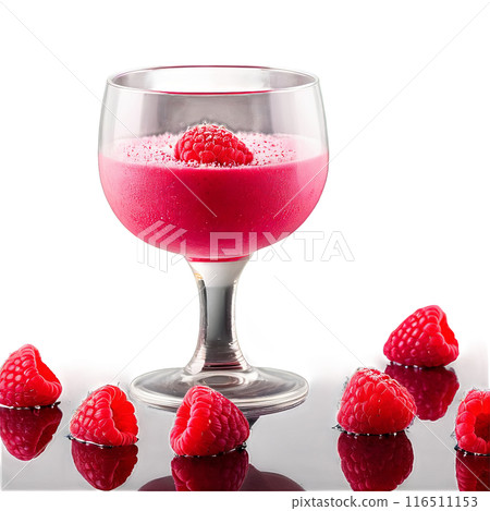 Raspberry sorbet in a stemmed glass topped with fresh raspberries and a sprinkle of powdered Raspberry sorbet in a stemmed glass topped with fresh raspberries and a sprinkle of powdered 116511153