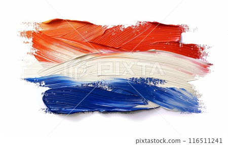 Grunge brushed Netherlands flag from abstract paint splashes. Template background for Netherlands national holidays. 116511241