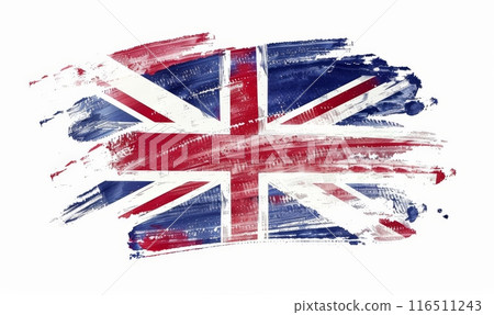 Abstract flag of the United Kingdom. Grunge painted flag with watercolor splashed and brushed lines. Template for your designs. 116511243