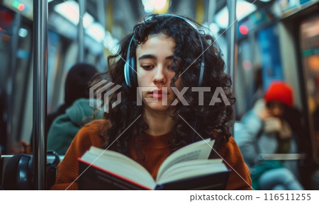 Young woman in headphones in the subway 116511255