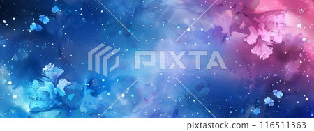Abstract background with watercolor colorful splashes and painted flowers. Template for your designs, such as wedding invitation, greeting card, posters, etc. 116511363