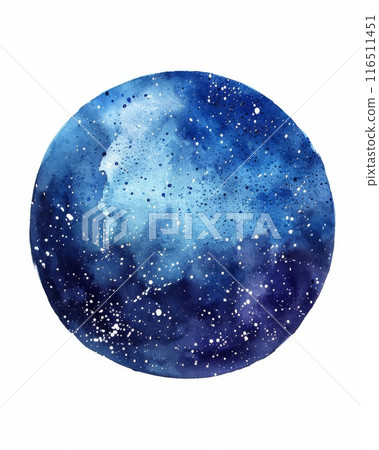 Grunge brushed round splash banner, watercolor gradient painted galaxy colored background with white stars. Futuristic cosmic design 116511451