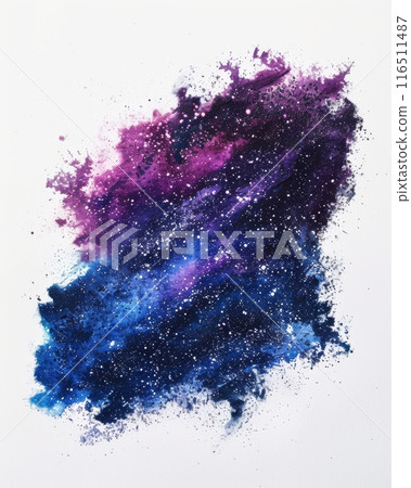 Grunge brushed splash banner, watercolor gradient painted galaxy colored background with white stars. Futuristic cosmic design 116511487