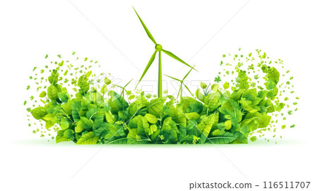 Green energy windmills and solar panels flat style illustration. 116511707