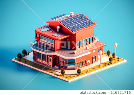 Smart home with solar panels 3D illustration. 116511716