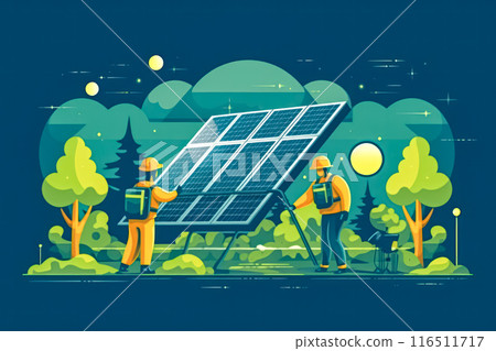 illustration of men and women making sustainable, eco friendly lifestyle choices 116511717