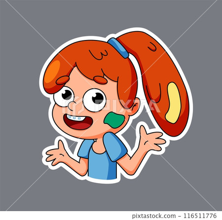 School education. Cartoon child studying. Clever girl. Teenagers portrait. Students gesture. Surprised kids face. Young person in class. Elementary learner. Smart schoolgirl. Vector amazed schoolchild 116511776