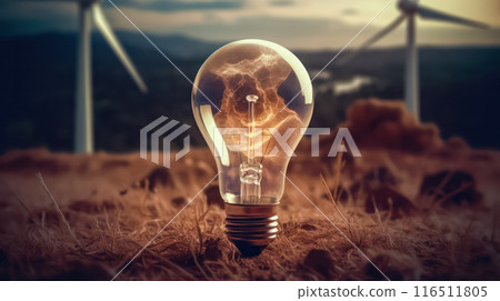 Green world map on a light bulb 116511805