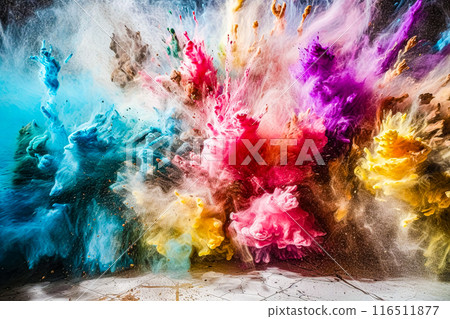 Colored powder explosion isolated on black background Colored powder explosion isolated on black background 116511877