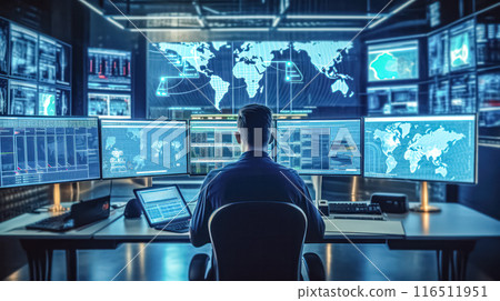 IT specialist uses laptop in data center 116511951