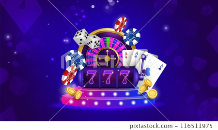 Slot casino. Neon jackpot spin game. Fortune money. Poker card ace. Gambling winner. Gold coin. Lucky chance roulette. Betting chip and dice. 777 wheel rotate. Vegas prize. Vector gamble club banner Slot casino. Neon jackpot spin game. Fortune money. Poker card ace. Gambling winner. Gold coin. Lucky chance roulette. Betting chip and dice. 777 wheel rotate. Vegas prize. Vector gamble club banner 116511975