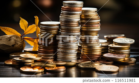 Background concept, Stacks of gold money coins 116511981