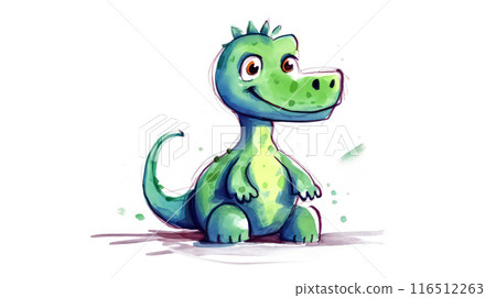 A delightful and colorful childrens watercolor drawing of a dinosaur A delightful and colorful childrens watercolor drawing of a dinosaur 116512263
