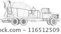 Close-up Concrete Mixer Truck. Outline drawing of Industrial transport. 116512509