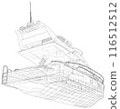 Luxury Yacht. EPS10 format. Wire-frame Vector created of 3d 116512512