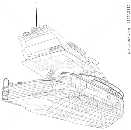 Luxury Yacht. EPS10 format. Wire-frame Vector created of 3d 116512512