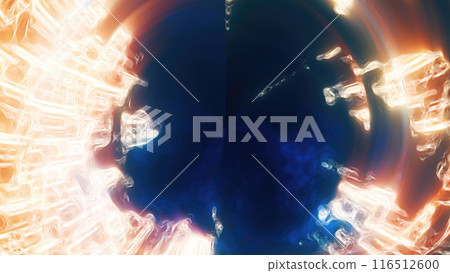Abstract digital glowing vibrant yellow light frame vortex creating a tunnel-like effect hi-tech abstract background Abstract digital glowing vibrant yellow light frame vortex creating a tunnel-like effect hi-tech abstract background 116512600