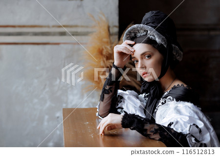 Elegant Baroque Lady in Lavish Lace Gown 116512813