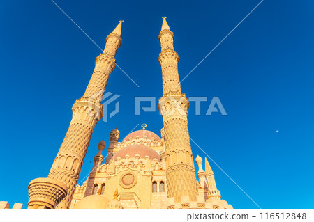 Beautiful Al Mustafa Mosque in Old Town of Sharm El Sheikh in Egypt, at sunset Beautiful Al Mustafa Mosque in Old Town of Sharm El Sheikh in Egypt, at sunset 116512848