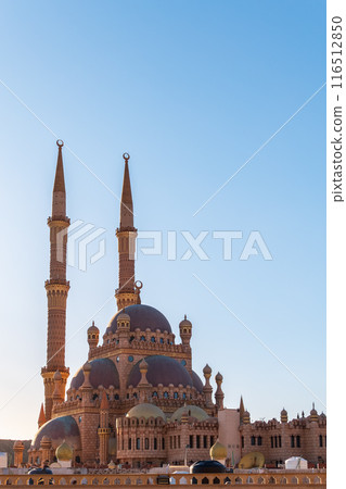 Beautiful Al Mustafa Mosque in Old Town of Sharm El Sheikh in Egypt, at sunset 116512850