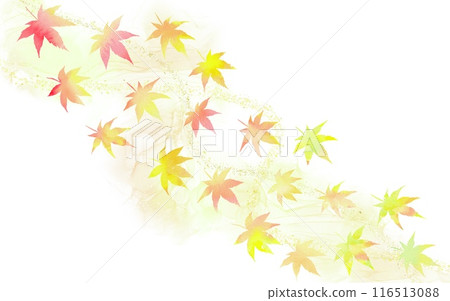 A frame made of colorful maple leaves sparkling in autumn. A watercolor illustration with beautiful gradations of watercolor paints. 116513088