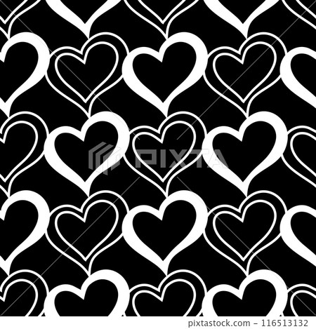 seamless graphic pattern of white hearts on a black background, texture, design 116513132