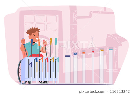 Child In Wheelchair Participating In Developmental Activities. Cartoon Vector Illustration Shows Inclusion, Support 116513242