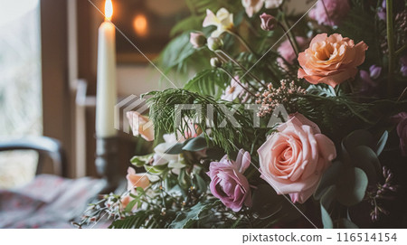 Beautiful bouquet of flowers in a vase. Floral arrangement Beautiful bouquet of flowers in a vase. Floral arrangement 116514154