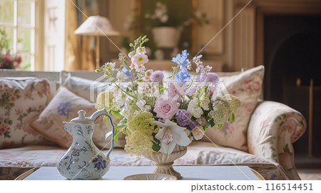 Beautiful bouquet of flowers in a vase. Floral arrangement 116514451