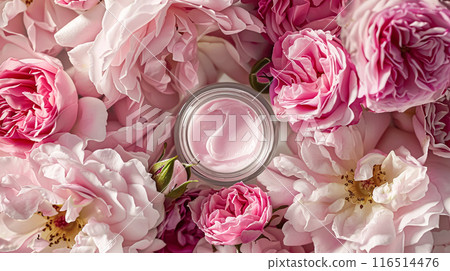 Cosmetic branding, toiletries and skincare concept. Face cream moisturizer jar on floral background, moisturizing skin care lotion and lifting emulsion, anti-age cosmetics for luxury beauty brand 116514476