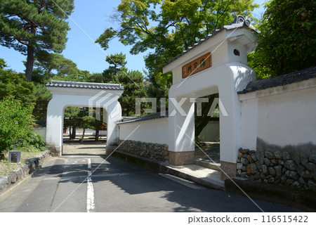 Chinese-style white gate in the grounds of Obakusan Manpukuji Temple, Uji City, Kyoto Prefecture 116515422