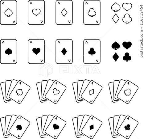 Vector monochrome line icon set of playing cards Vector monochrome line icon set of playing cards 116515454