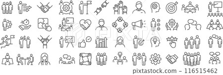 線條畫圖示設定關於向量中的單色領導者 線條畫圖示設定關於向量中的單色領導者 116515462