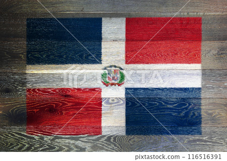 Dominican republic flag on rustic old wood 116516391
